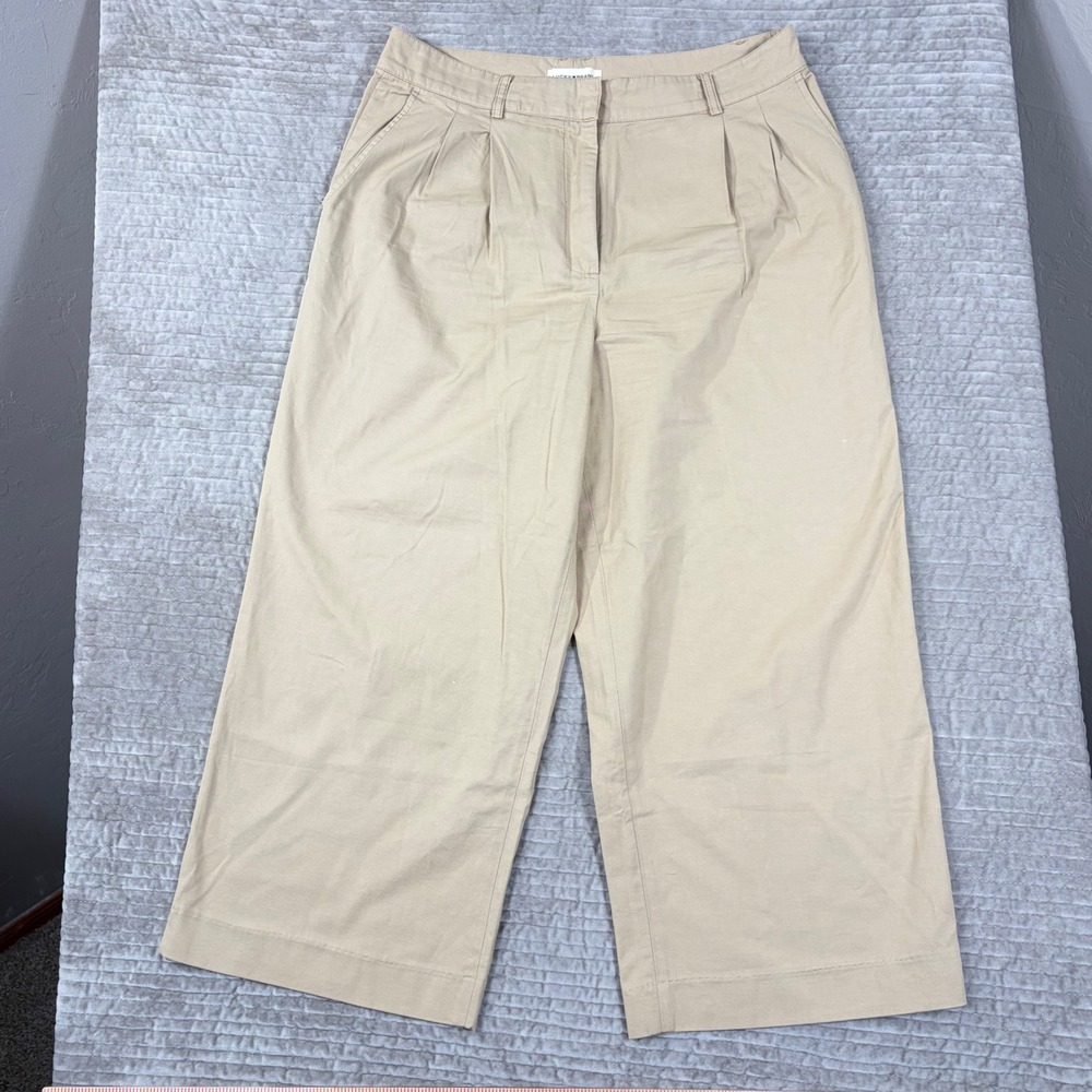 Lucky Brand Tan Pleated Wide Leg Crop Pants Khaki Trousers 7W21337 Womens 14